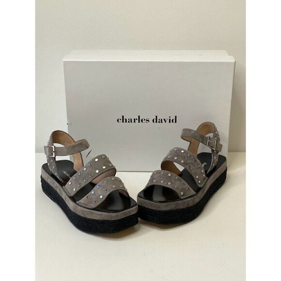 Charles David $219 Madeira Espadrille Platform Sandals 5.5 Black Gray Women's - Picture 9 of 9